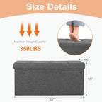 Sweetcrispy 30in Foldable Storage Ottoman Bench, End of Bed Foot Rest Stools Ottoman Storage Chest with Padded Seat for Bedroom, Living Room, Holds up to 660 lb, Modern Grey