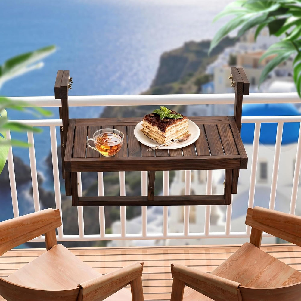 VINGLI 22in Acacia Wood Folding Balcony Hanging Table – Adjustable Height &am...