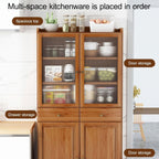 Tall Freestanding Food Storage Cabinet, Kitchen Pantry Storage Cabinet with Drawer, with Adjustable Shelves & Barn Doors, for Dining Room, Living Room(Yellow)