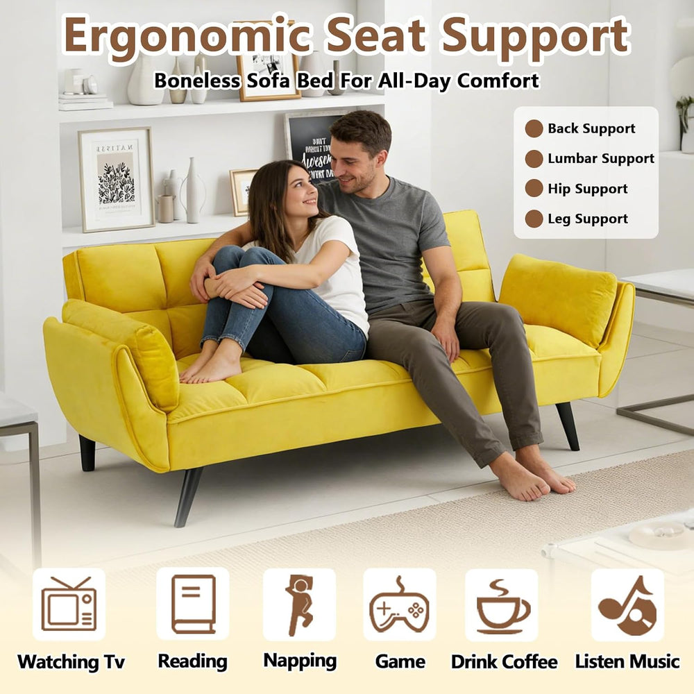Convertible Folding Sofa Bed Futon,Modern Velvet Sleeper Bed Couches with 4 A...