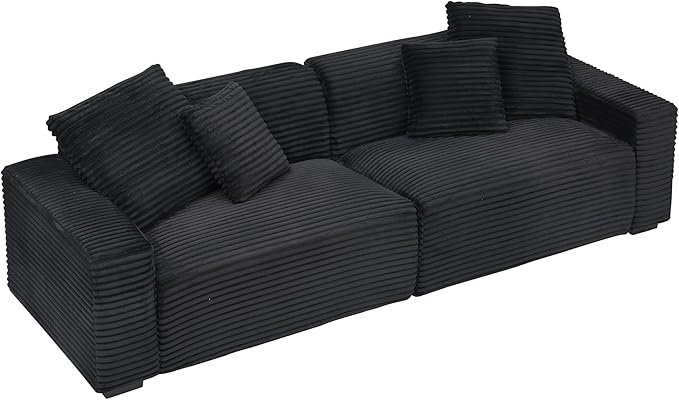 Ball & Cast 104" Modular Sectional Sofa,Cloud Sectional Couch with 4 Pillows,Loveseat Couches W/Deep Seat and Armrest,4 Seater Sectional Sofa for Living Room,Apartment,Corduroy Fabric,Black