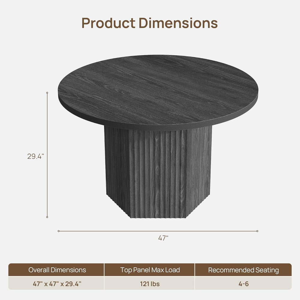 SICOTAS Round Dining Table for 4 6 People 47" Fluted Kitchen Dinner Tabl...
