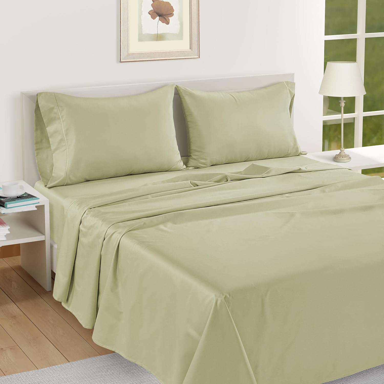 LANE LINEN Queen White Pillow Cases Set of 2, 100% Egyptian Cotton Cases, Sateen, White- Perfect for Home, Hotels & Hospital Use, Standard Size - Seafoam