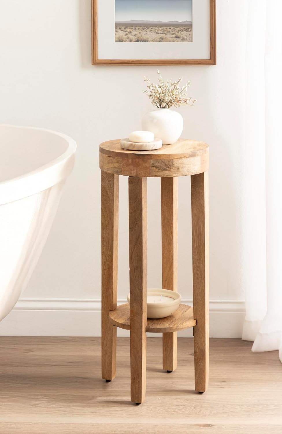 Kate and Laurel Talcott Modern Round Wood Side Table, 12 x 12 x 28, Natural W...