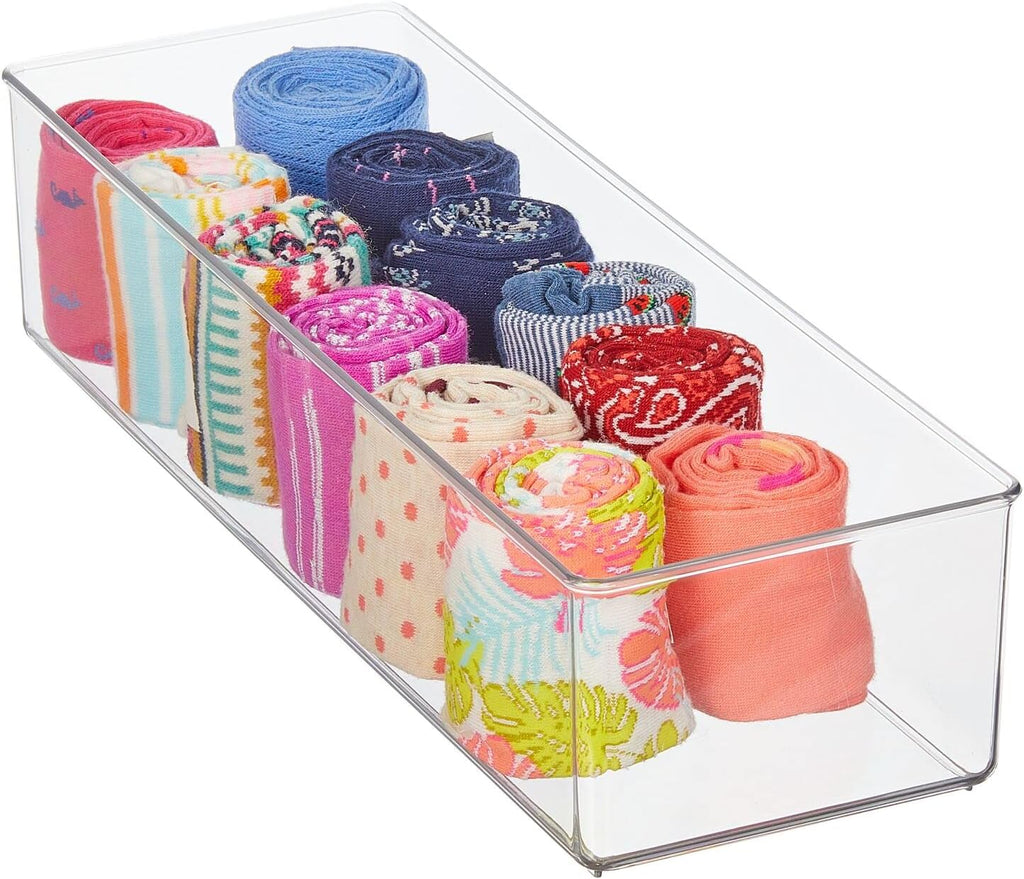 mDesign Plastic Drawer Organizer Box, Long Storage Organizer Bin Container; for Closets, Bedrooms, Use for Leggings, Socks, Ties, Jewelry, Accessories - Lumiere Collection - Clear