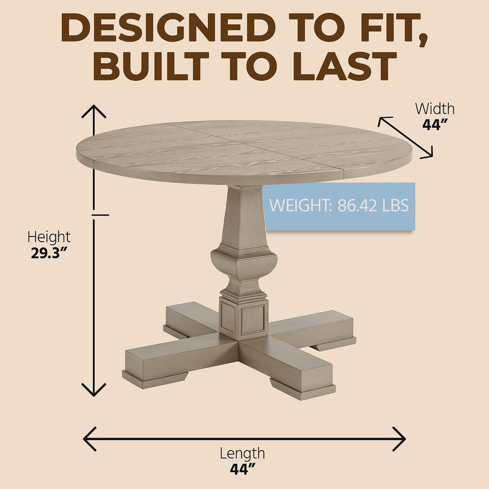 ROME + OAK Rumson Modern Dining Table, 44-Inch Round Tabletop with Sturdy Ped...