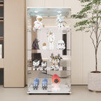 Beauty4U Glass Display Cabinet with LED Light and Mirror, 4 Shelves with 2 Doors, Curio Cabinets for Living Room, Bedroom, Office, White Floor Standing Glass Bookshelf, Quick Installation