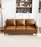 Kingfun 80" Faux Leather Sofa, 3 Seater Couch, Mid Century Modern Couches with Solid Wood Legs for Living Room & Bedroom, Brown