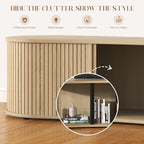 Fluted TV Stand with Storage Cabinet, 59″ Media Console with Sliding Tambour Door, Mid Century Modern Entertainment Center for Living Room, Oval Light Wood TV Stand for Bedroom (Oak)