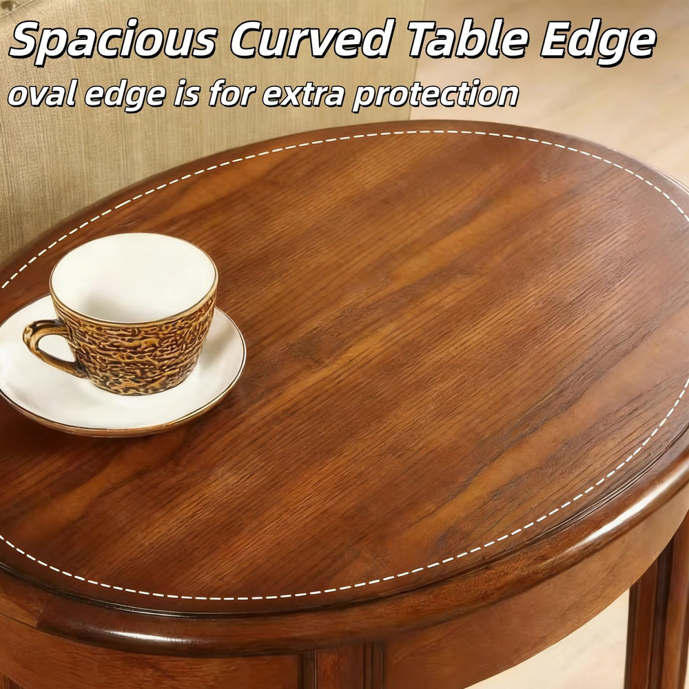 YUNMUARY-Oval End Table Cherry Finish Wood Side Table with Storage Shelf,Mode...