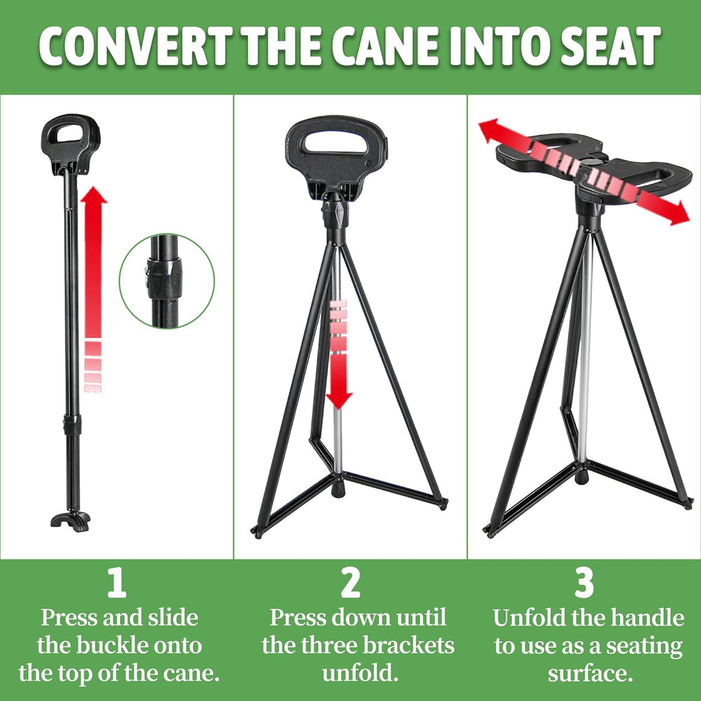 ALEVMOOM Walking Cane with Seat Folding Lightweight, 2-in-1 Cane Stool for Ad...