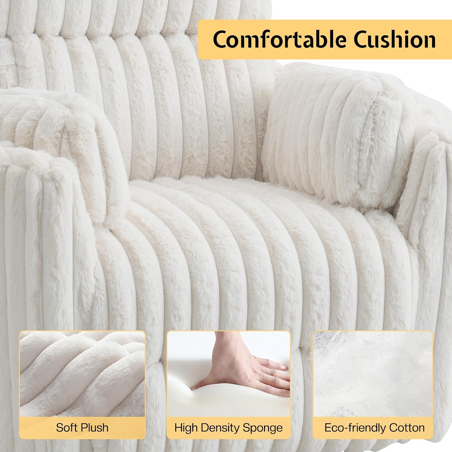 Jocisland Power Rocking Nursery Chair, Oversized Recliner Swivel Glider Chairs for Adults with 2 Pillows, USB & Type-C, Beige Corduroy