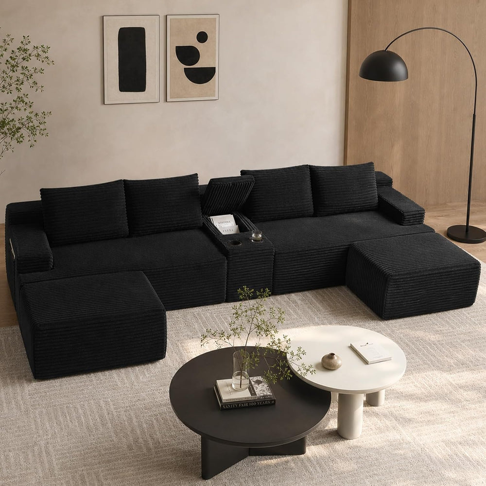 GNIXUU 140.6" Black Cloud Sectional Couches for Living Room | 2 Cup Hold...