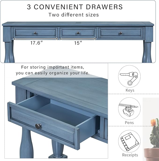 Merax Wood Farmhouse Entry Way Hallway Table with Drawers and Bottom Shelf Narrow Long Sideboard for Living Room (Distressed Black)
