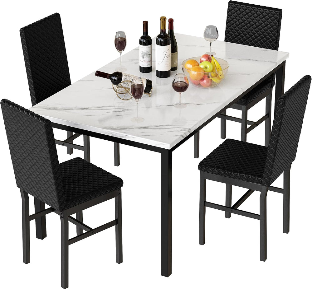 Hooseng Kitchen Table Set 5 Piece Dining Room Table Set Marble Dining Table 4...