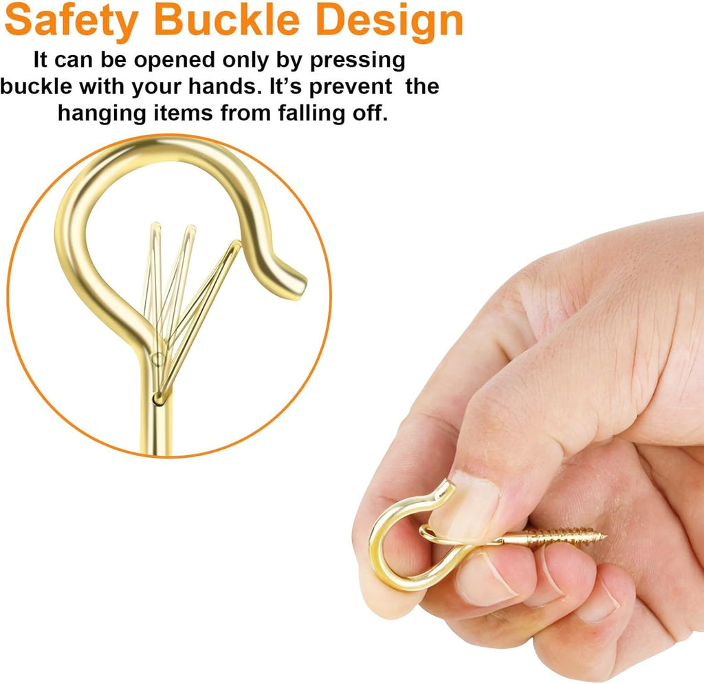 36 PCS Q-Hanger Hooks, Screw Hooks for Outdoor String Lights, Safety Buckle Design Cup Eye Hook for Hanging Christmas Lights, Plants, Mounted on Wall Ceiling, Include 1 Wing Nut Driver, Gold