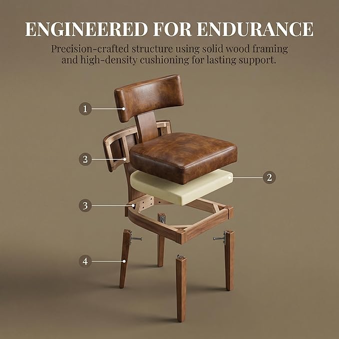 HNY Century Modern Dining Chairs Set of 4, Farmhouse PU Leather Upholstered Accent Chair Curved Backrest Kitchen Chairs, with Hardwood Frame, Brown 4PC