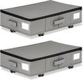 Under Bed Storage with Wheels, 2 Pack Under Bed Storage Containers with Label Holders for Clothes, Shoes and Blankets, Rolling Underbed Shoe Organizer with Cover, Grey (23.6 x 15.7 x 7.28 in)
