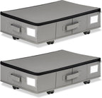 Under Bed Storage with Wheels, 2 Pack Under Bed Storage Containers with Label Holders for Clothes, Shoes and Blankets, Rolling Underbed Shoe Organizer with Cover, Grey (23.6 x 15.7 x 7.28 in)