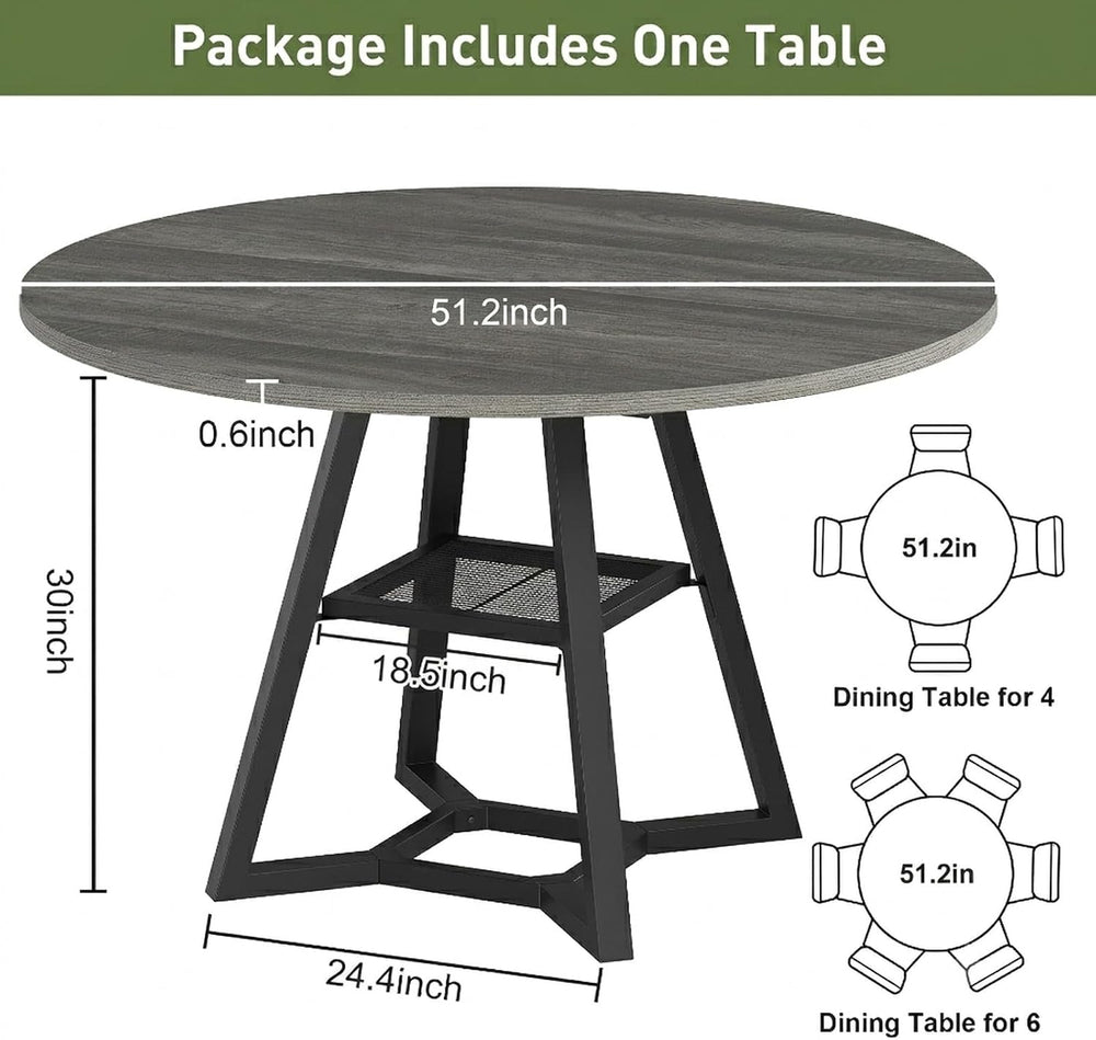 knoworld 51" Round Dining Table for 4-6, Kitchen Table with Storage Shel...