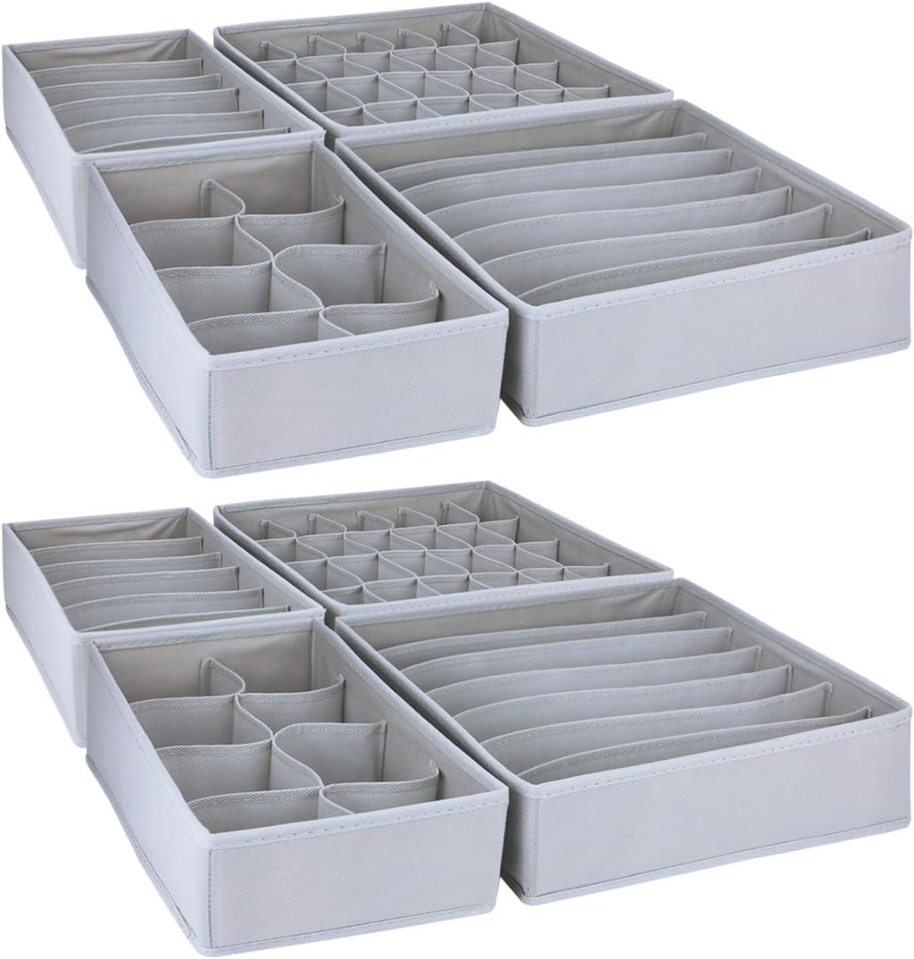 8 Pack Foldable Drawer Organizer - Light Gray Fabric Bins for Clothes, Underwear, Socks & More