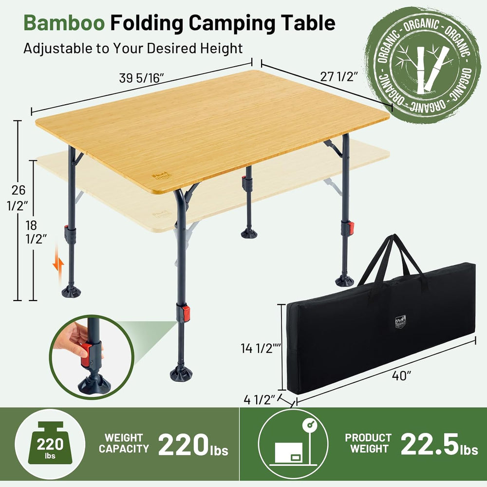 TIMBER RIDGE Bamboo Folding Camping Table, Portable RV Picnic Table | Adjusta...