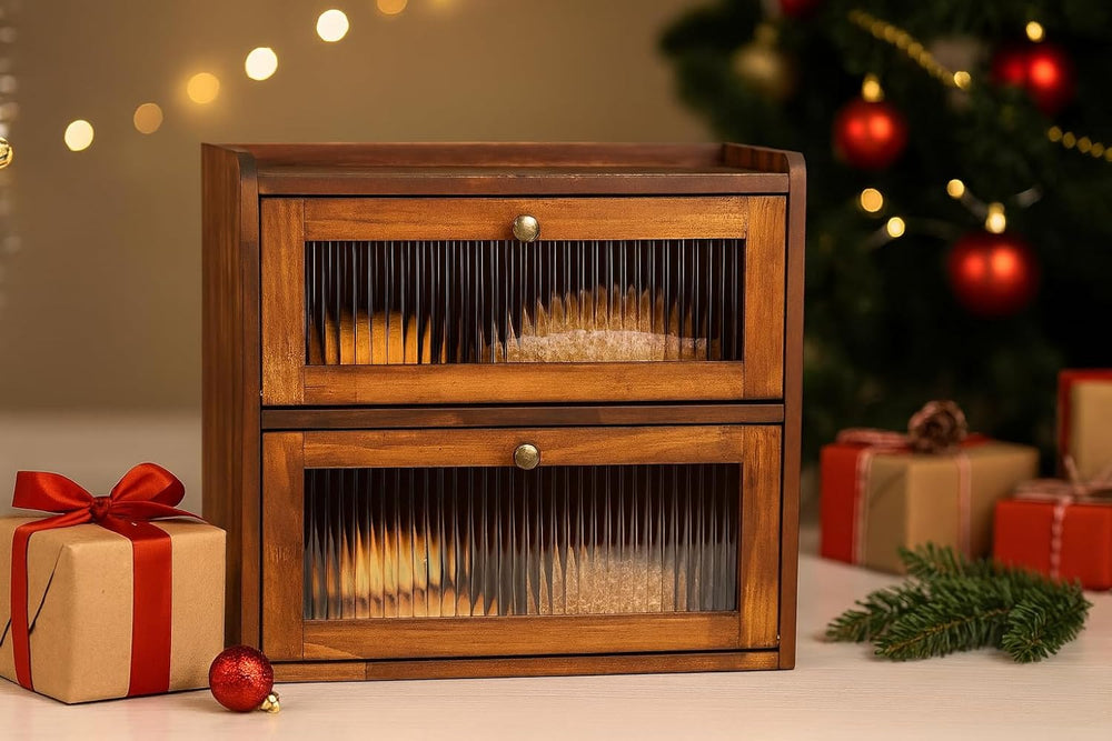 Sunhoo Bread Box for Kitchen Countertop Wooden Bread Storage Container Bin 2 ...