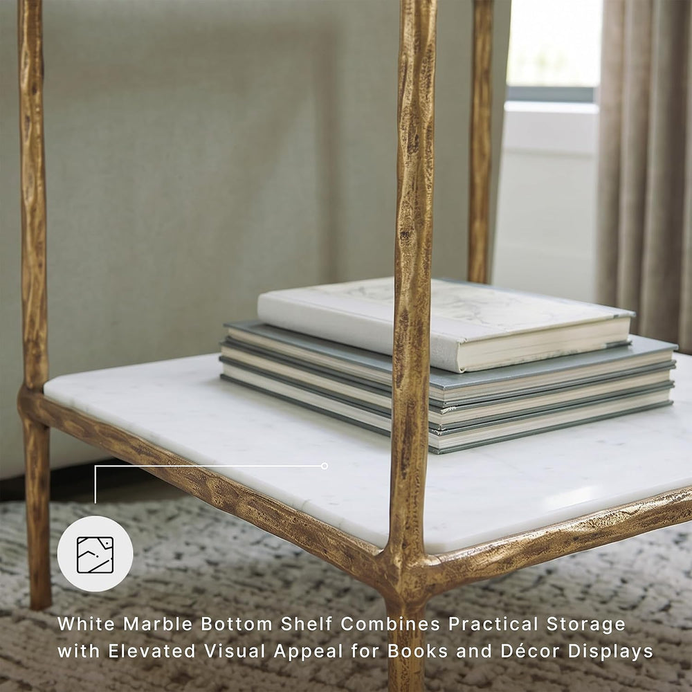 Signature Design by Ashley Ryandale Square End Table, Brass Glass & Marble