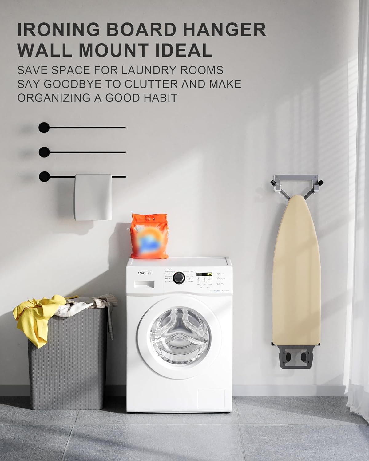 2PC Ironing Board Hanger Wall Mount Stainless Steel, Y T Leg Ironing Board Holder Wall Mount for Laundry Room, Iron Board Hooks for Wall Heavy Duty Silver