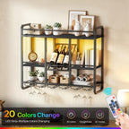 HOOBRO Wall Mounted Wine Rack with LED Light, Wine Shelf with Glass Holder | 4 Tier Metal Hanging Wine Display Shelf, Liquor Bottle Display Rack, for Kitchen, Home Bar, Dining Room
