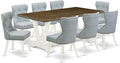 East West Furniture V077SI215-9 9 Piece Kitchen Table Set Includes a Rectangle Dining Table with V-Legs and 8 Baby Blue Linen Fabric Parsons Dining Chairs, 40x72 Inch, Multi-Color
