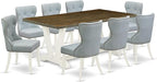 East West Furniture V077SI215-9 9 Piece Kitchen Table Set Includes a Rectangle Dining Table with V-Legs and 8 Baby Blue Linen Fabric Parsons Dining Chairs, 40x72 Inch, Multi-Color