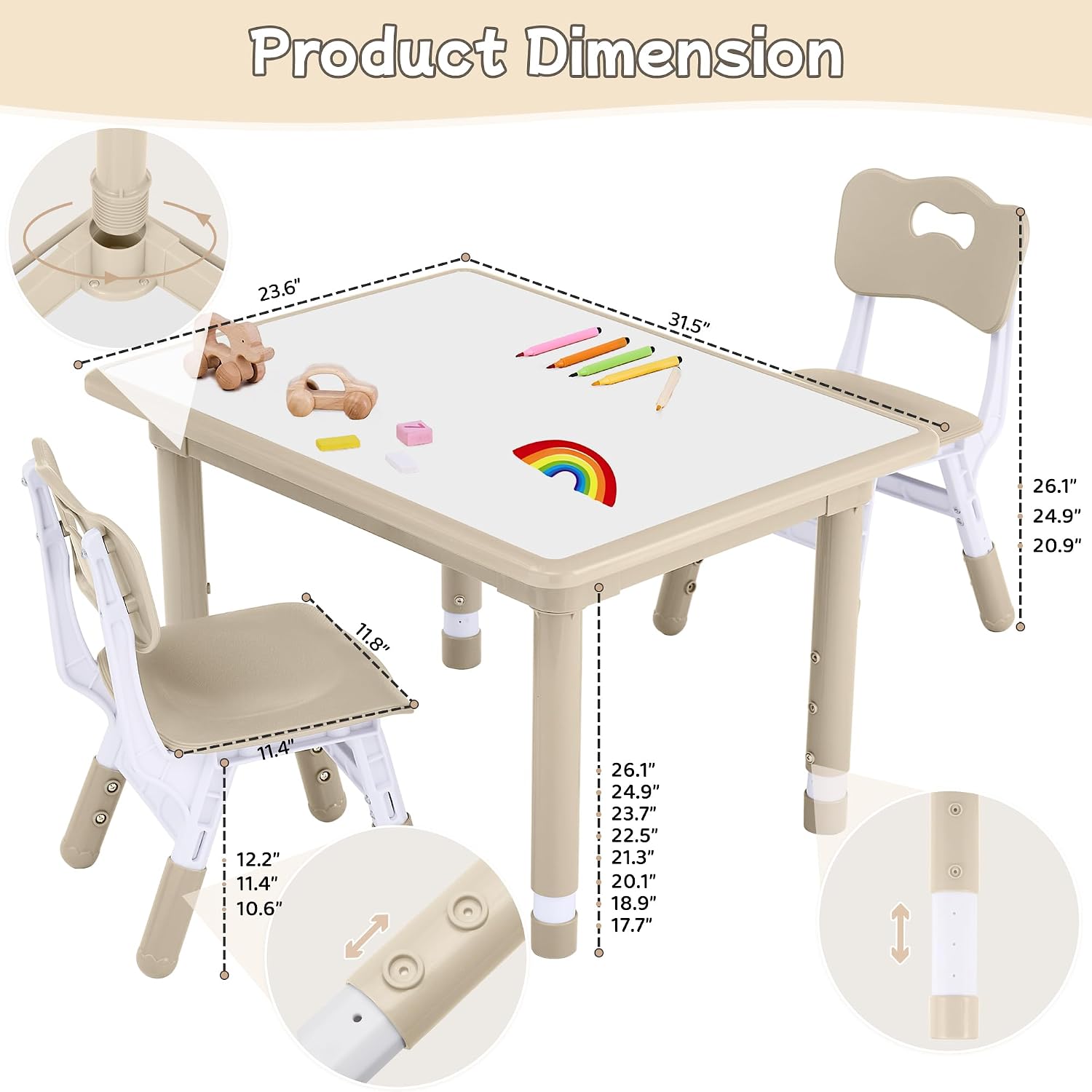 GITAWUSA Toddler Table and Chair Set, Height Adjustable-Upgrade Kids Table and 2 Chairs for Ages 3-8, Multi-Activity Toddler Play Table with Graffiti Desktop for Home/Daycare/Classroom