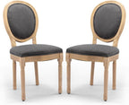 Upholstered Dining Chairs Set of 2 French Country Oval Fabric Back Kitchen Side Chair with Wood Legs for Dining Room, Kitchen, Restaurant(Dark Grey-Fabric)