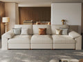 EASE MOOSE Sectional Faux Leather Sofa, Scratch Resistant Couch, 3-Seater Oversized Modular Sofa, Modern Comfy Sofas Deep Seats for Small Spaces, Beige