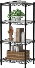 SINGAYE 4 Small Shelves Storage Shelf Wire Shelving Unit Metal Shelf Adjustable Organizers Storage Shelving with Wheels for Bathroom Laundry Room Kitchen Pantry11.5”D x 17.3”W x 44.5”H Black