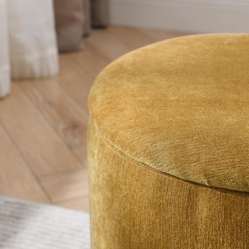 2-Piece Set Round Chenille Storage Ottoman, Equipped with a Drum Shaped Small...