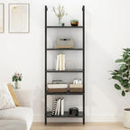 5-Tier wall Mounted Bookshelf, Ladder Shelves, Metal Frame & Wood Board, Decorative Shelving, Narrow Ladder Bookcase, Open Storage, Mordern Leaning Bookshelf for Bedroom, Living Room, Office, Black