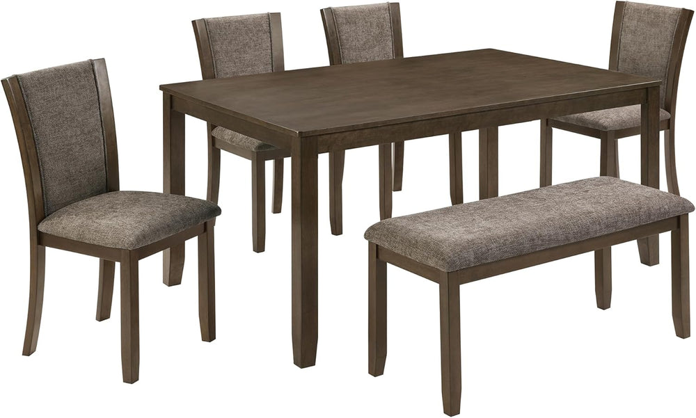 JIJIWANG 6-Piece Dining Table Set with Bench and Chairs, Wooden Dining Table ...