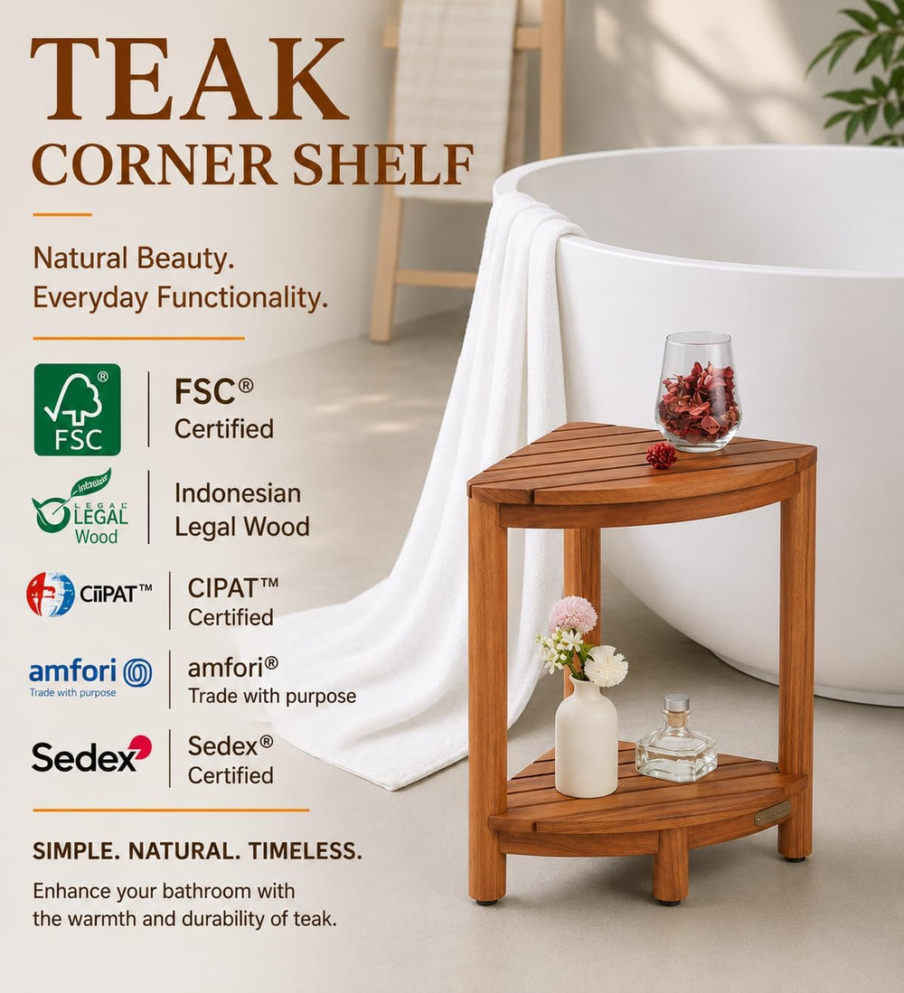 Teak Corner Bath Shower Storage Stand, Bathroom Stool with Storage Shelf 18&q...