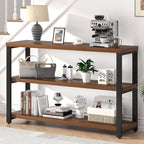 EXCEFUR 47" Entryway Table, Industrial Console Table for Living Room & Hallway, 3-Tier Storage Sofa Table Behind Couch, Walnut