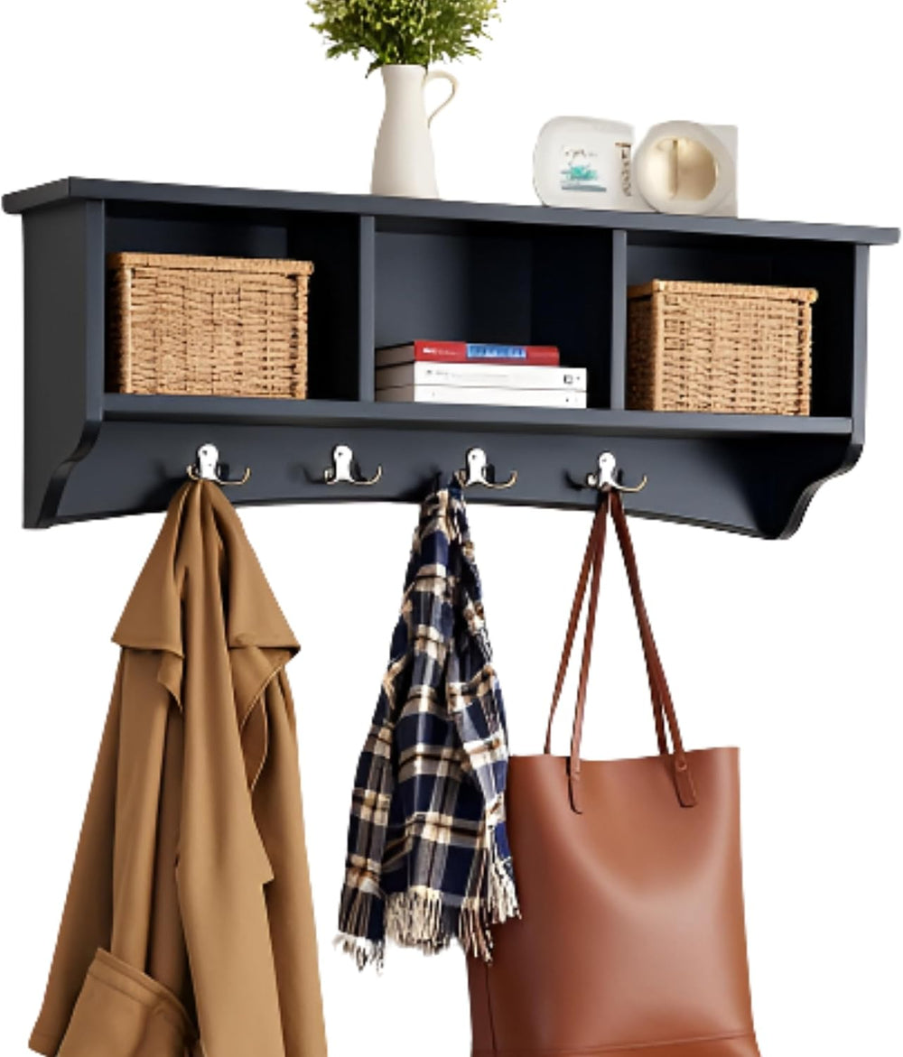 Alaterre Shaker Cottage Wall-Mounted Coat Rack with Cubbies, Charcoal Gray