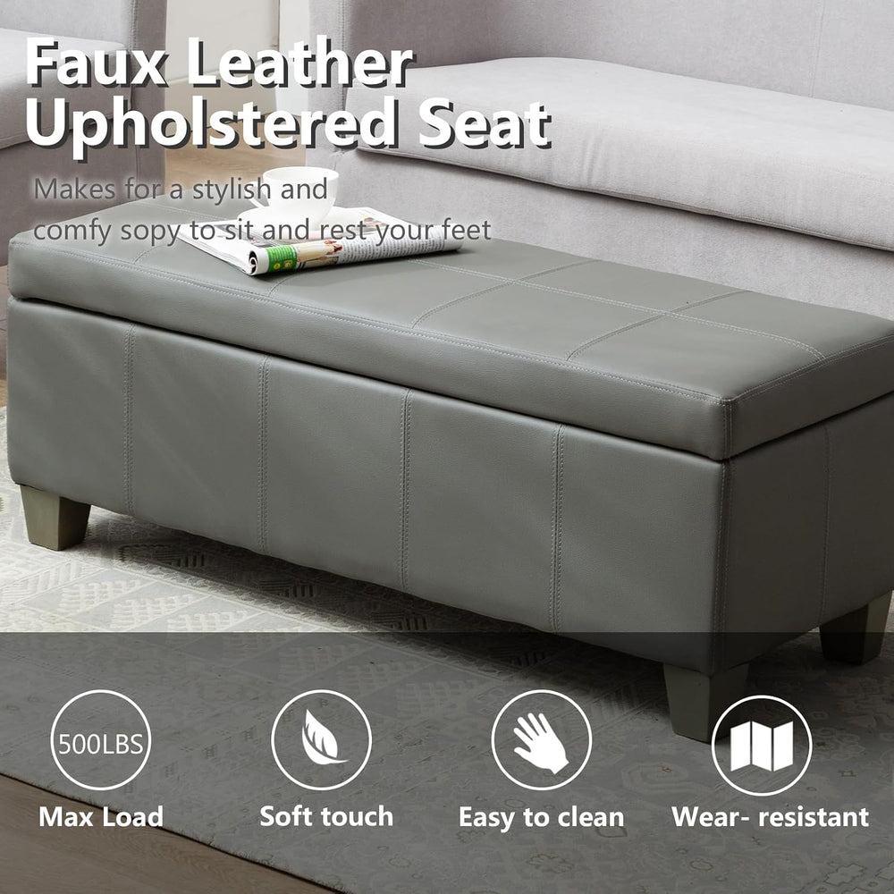 41" Storage Ottoman, Storage Bench with Safety Hinge, Upholstered Synthe...