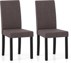 Giantex Upholstered Dining Chair Set of 2, Mid Century Modern Fabric Kitchen Chairs with Rubber Wood Legs, Thick Padded Seat, High Back, Side Armless Chairs for Living Dining Room (Brown)
