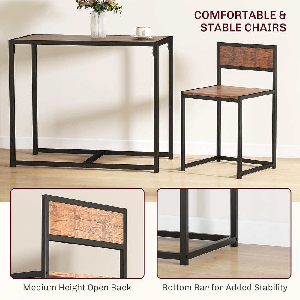 HOMCOM Small Dining Table Set for 2 Compact for Small Spaces, Rustic Brown