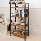 Crofy Rustic Bookshelf, 4 Tier Real Wood Bookshelf, Metal Book Shelf for Storage, Black Bookcase, 12.6" D x 23.62" W x 50.39" H