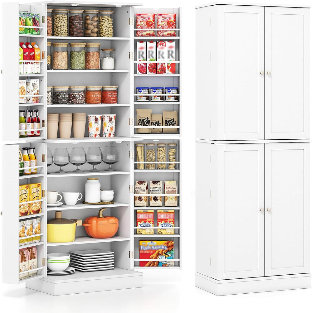 Byroce 65.5” Kitchen Pantry Cabinet, Storage Cabinet with 4 Doors & 8-Tie...