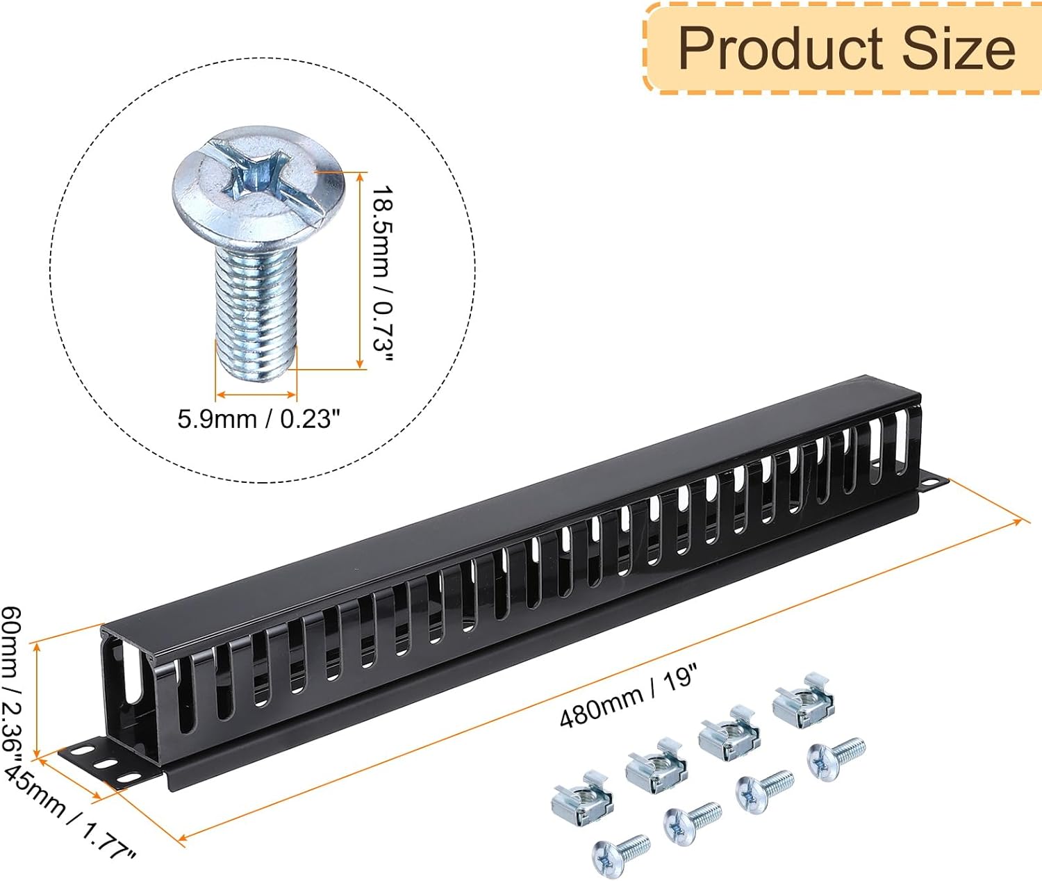 PATIKIL 1U 19 Inch Cable Manager, 6 Pack 24 Slot Horizontal Rack Mount Wire Management Metal Finger Duct Wire Organizer for Network Cabinet, Black