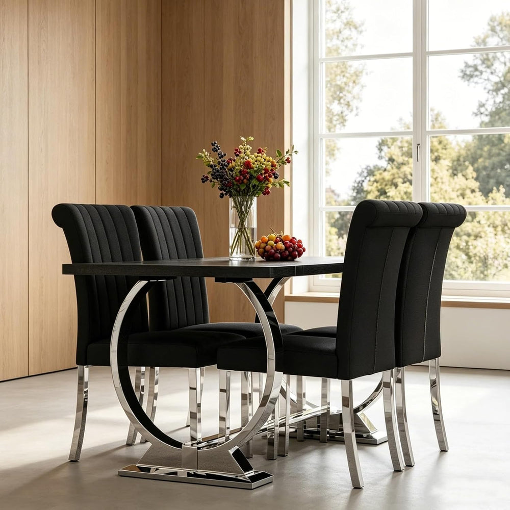 Asday Black Wood Dining Table for 4-6, 60 Inch Modern Luxury Kitchen Table wi...