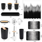 iMucci Bathroom Accessories Black Bathroom Sets with Shower Curtain and Rug, Black Ombre Waterproof Shower Curtain with Ultra Absorbent Rug Bathroom Accessories Set for Home Decor